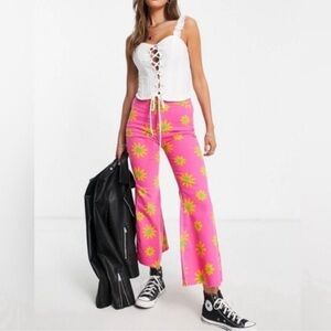 Free People Pink Floral Wide-Leg Pants